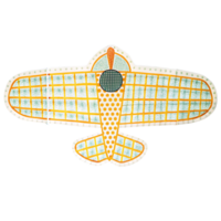 Adorable Yellow Airplane Playmat with Geometric Patterns and Polka Dots png