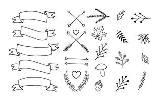 Set bundle of hand drawn doodle sketch autumn elements vector