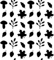 Seamless pattern of doodle sketch autumn leaves mushroom and acorn isolated on white background vector