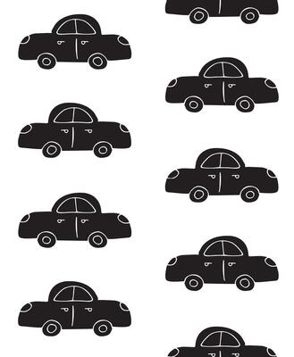 Seamless pattern of black hand drawn doodle sketch car isolated on white background