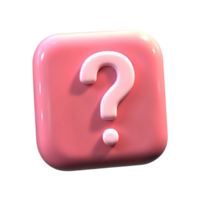 Pink Glossy Square Button with a White Question Mark 3D Rendering transparent png