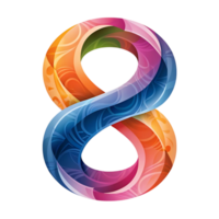 Abstract Colorful Number Eight Design with Swirling Patterns and Vibrant Hues png
