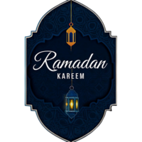 Ramadan Kareem Elegant Festive Design with Hanging Lanterns and Intricate Blue Ornamentation png