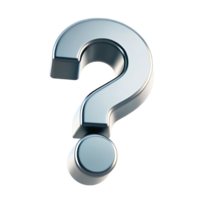 A 3D rendered metallic question mark on a transparent background a symbol of inquiry doubt and uncertainty png