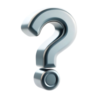 Three dimensional metallic question mark symbol with a circular base on a transparent background png
