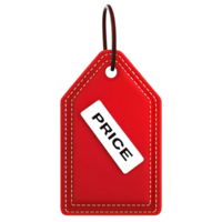 Red Leather Price Tag with transparent Label and String for Merchandise Pricing and Sales png