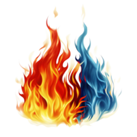 Fiery Abstract Artwork of Red and Blue Flames Intertwined with Yellow Highlights on transparent Background png