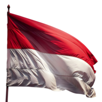 A vibrant Indonesian flag billowing in the wind against a stark transparent background showcasing its rich red and crisp white png