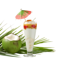 Refreshing Coconut Cream Tropical Cocktail with Colorful Fruit Pieces and a Paper Umbrella png