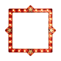 Red Illuminated Square Frame with Golden Stars and Lights Perfect for Marquee Sign Mockup Design png