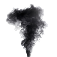 Abstract grayscale of a swirling smoke plume against a transparent background. The smoke is dark grey and light grey, creating a dynamic and textured visual effect png