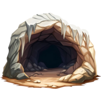 Mysterious Dark Cave Entrance with Icicles and Rocks transparent png