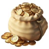 A Burlap Sack Overflowing with Shiny Golden Coins Wealth Fortune Treasure png