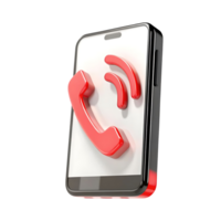 3D Render of a Smartphone with a Red Incoming Call Icon and Signal Bars transparent png