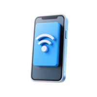 3D Render of Smartphone Displaying Wifi Symbol Blue and White Theme Modern Technology Wireless Connection png