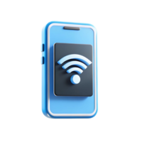 3D Render of a Smartphone Displaying a Wireless Wifi Signal Icon A Modern Blue Mobile Device Showing Internet Connectivity png