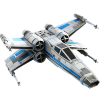 Detailed Render of a Futuristic Starfighter Spaceship with Blue Accents png