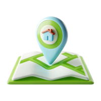 3D Render of a House Location Icon on a Map Application for Real Estate Navigation png