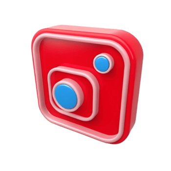 Three Dimensional Red and Pink Instagram Camera Icon on transparent Background png