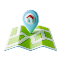 3D Render of a House Location Pin on a Folded Map transparent png