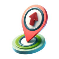 3D Render of a Red Location Pin with an Up Arrow on a Multicolored Circular Base png
