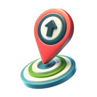 3D Render of a Red Location Pin with an Upward Arrow on a Circular Platform png