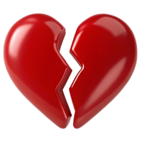 A visually striking of a broken red heart symbolizing heartbreak, sadness, relationship issues, and the pain of lost love png
