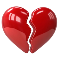 A shiny red heart broken in two pieces separated with a jagged crack transparent png