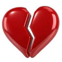 A Shiny Red Heart Broken in Two Pieces Isolated on transparent Background Representing Heartbreak Loss Separation and Sadness png