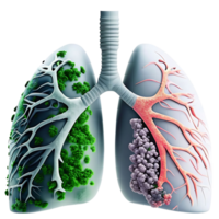 Comparative 3D Rendering of Healthy and Diseased Lungs Showing Bronchial Tree and Alveoli png