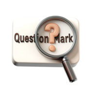Magnifying Glass Examining a Question Mark on a White Button a 3D Rendered transparent png
