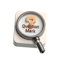 3D Render of a Magnifying Glass Focusing on a Question Mark Icon and the Words Question Mark png