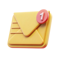 3D Render of a Yellow Envelope with a Red Notification Badge Showing One New Message png