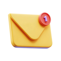 3D Render of a Yellow Envelope with a Red Number One Notification Badge Indicating New Message or Email png