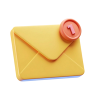 3D Render of a Yellow Envelope with One New Message Notification png