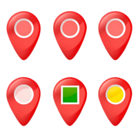 Collection of six glossy red map pointers with various inner shapes and colors png