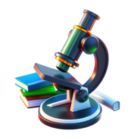 Microscope with Stack of Books and Cylinder 3D Render transparent for Education Science Research and Study png