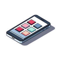 Isometric transparent of a Smartphone with Colorful App Icons Interface Design png