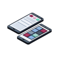 Isometric View of Two Smartphones Displaying Different User Interfaces png