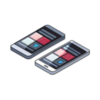 Isometric View of Two Smartphones Displaying Similar User Interfaces with Color Palette Swatches png