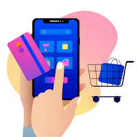 Mobile Phone Shopping App Interface with Credit Card and Shopping Cart png