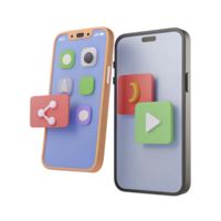 Two Smartphones Displaying Colorful App Icons and User Interface Elements in 3D Render png