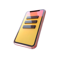 3D Render of a Modern Smartphone with Three Horizontal Menu Buttons on a Yellow Gradient Screen png