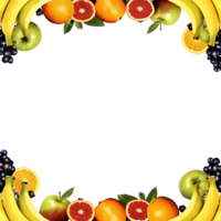 Vibrant Fruit Border on transparent Background Featuring Bananas Apples Oranges and Grapefruit png