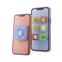 Two Smartphones Displaying Colorful App Icons and a Face Recognition Feature png