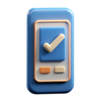 3D Render of a Blue Smartphone App with Checkmark and Buttons png