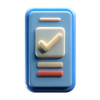 3D Render of a Blue Smartphone App Interface Showing a Checkmark and Two Buttons png