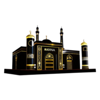 Stunning 3D Render of the Medina Mosque at Night Elegant transparent and Gold Design Islamic Architecture png