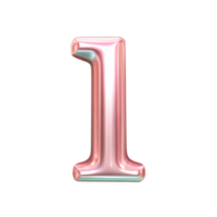 Rose Gold Number One Digit 3D Render Shiny Metallic Glossy Font png