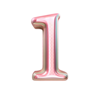 Shiny Pink Number One Digit transparent 3D Render Transparent Background png